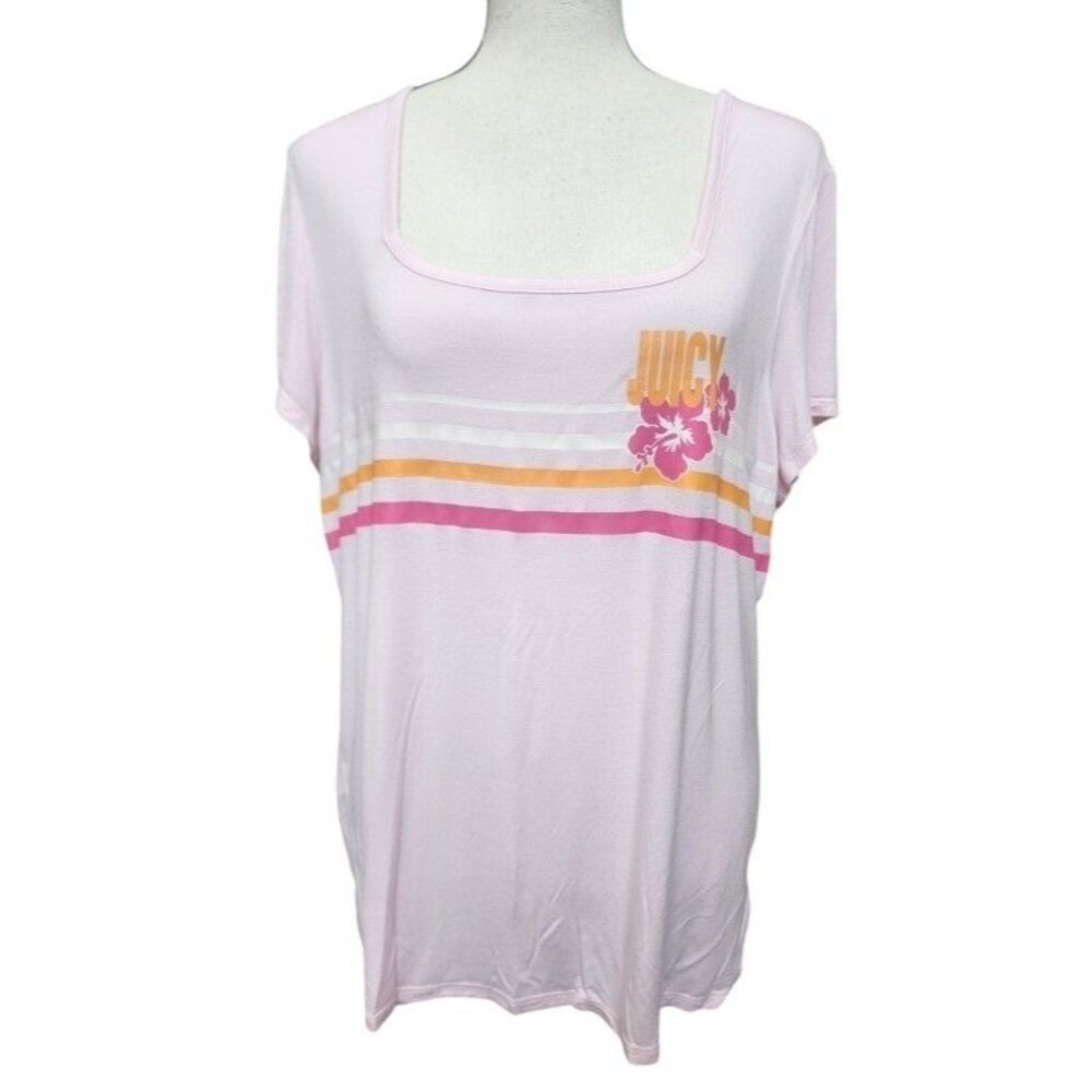 Juicy Couture Vintage Y2K Pink T-Shirt Size 1X Hibiscus Resort Collection